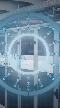 Vertical video: Translucent HUD rotating scanning glass doors sensor input making technology graphs