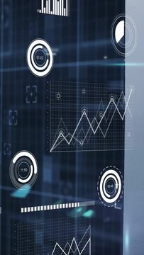 Vertical video: Feed starting glass panel updating HUD nodes linking graphs rising showing status