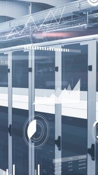 Vertical video: HUD fading over racks starting overlays pulsing sliding with right pan showing data