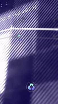 View panning up right, animated dashboard tracing chart, marking CO2 bubble to show eco metrics