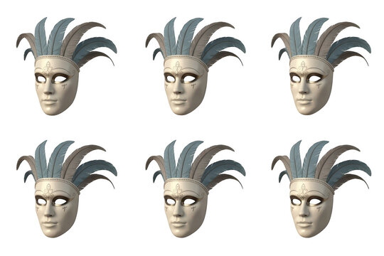 A group of jason's heads with feathered headdresses isolated on transparent background, illustration