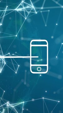 Vertical video: White phone receiving data line, causing node pulses and flare showing tech data