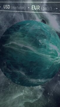 Vertical video: Finance UI updating header causing chart sweep across planet showing rates