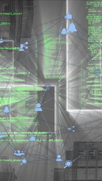 Vertical video: Light turning on, AR overlay forming on hall, icons linking, visualizing network