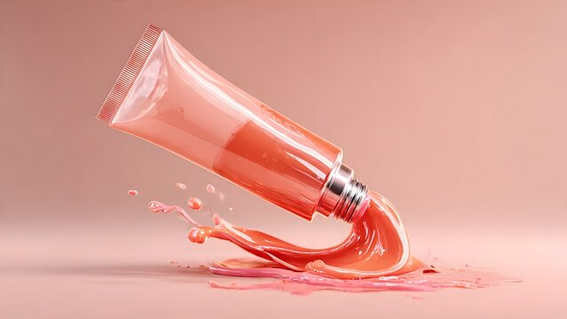 Red and pink nail polish bottles with spilled polish on a white background