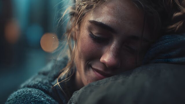 Portrait of a young man and a young woman in close-up, fashion model style faces showing serious, sad, and smiling expressions, dark aesthetic, beauty portrait