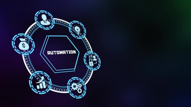Smart industrial automation and workflow integration concept showing gears, security, and digital transformation in a futuristic style.
