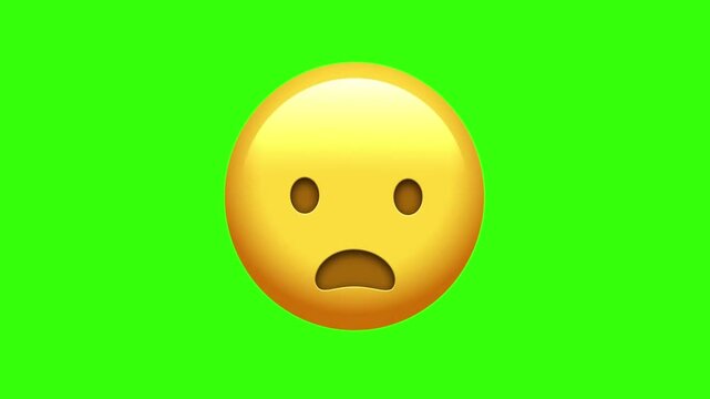 3D Animated Anguished Frowning Face Emoji (Green Screen)