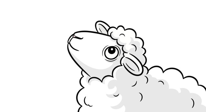Cute sheep looking up, cartoon illustration, white background