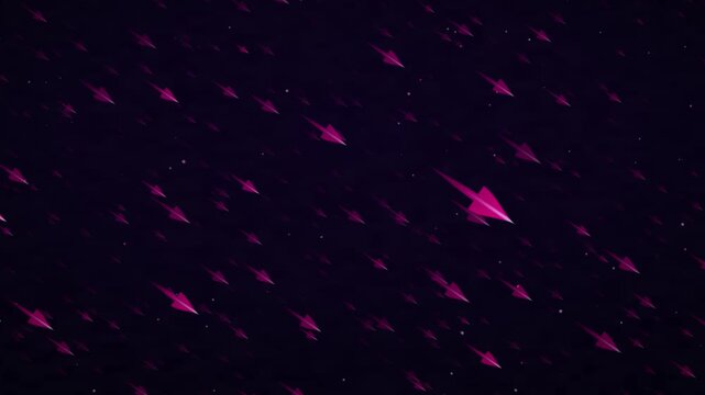 Abstract digital motion of glowing magenta arrow particles in a dark monochrome environment 4k Seamless Loop background
