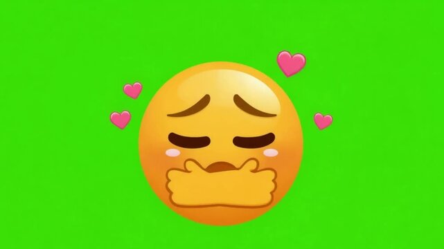Blowing Kiss Emoji with Hearts on Green Screen 3D Animation