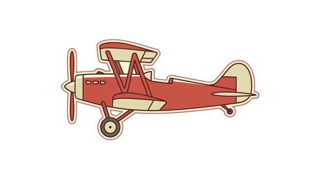 Retro Biplane Aircraft, Vintage Red Airplane Illustration, Aviation Icon