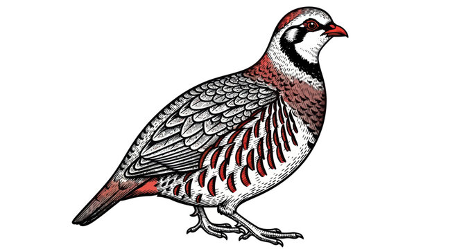 Chukar Partridge Bird Illustration - Isolated on White Background