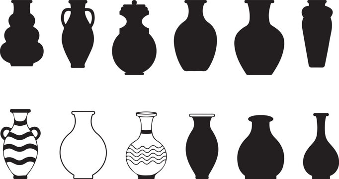 Collection of black and white vase silhouettes pottery