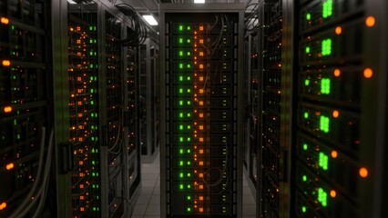 Naklejka premium Server room with lit panels.