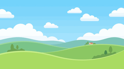 Obraz premium Minimal rolling hills landscape with soft curves and green layers
