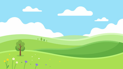 Fototapeta premium Minimal countryside hills illustration with layered green terrain