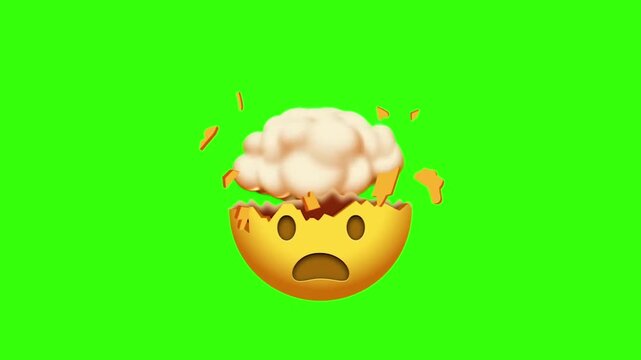 Animated Exploding Head Mind Blown Emoji on Green Screen Chroma Key