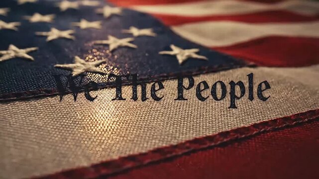 We The People Text on American Flag Background
