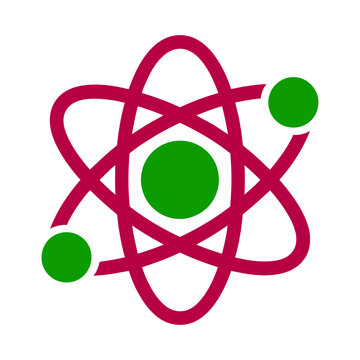 Vector of an atomic model with green spheres representing electrons orbiting around a central nucleus