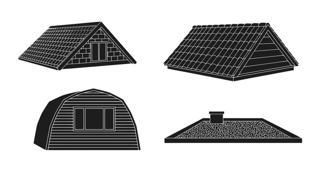 Set of house roof silhouettes: gable, gambrel, arched, mansard