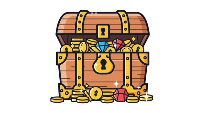 Treasure Chest Full of Gold Coins and Jewels