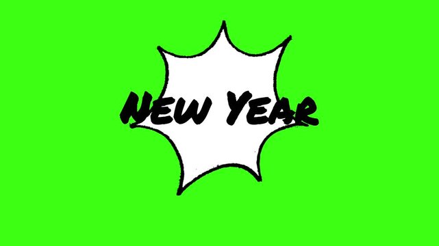 New Year Celebration Animated Text on Green Screen Background.