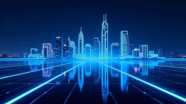 Futuristic city skyline with neon lights