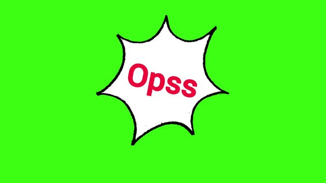 Oops speech bubble with text on green screen background.