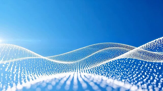 Abstract wave of glowing dots on blue