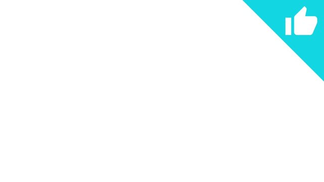 Thumbs Up Icon Animation on White Background with Blue Corner Element.
