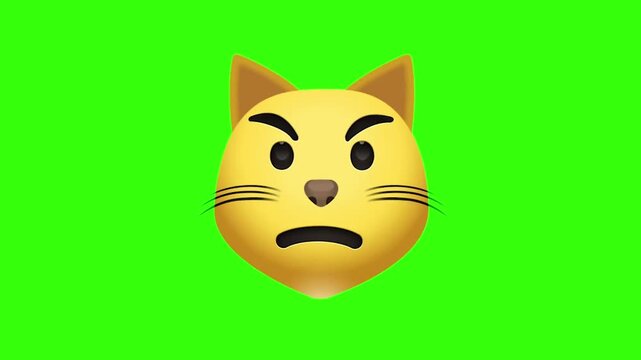  Animated Angry Grumpy Cat Face Emoji on Green Screen