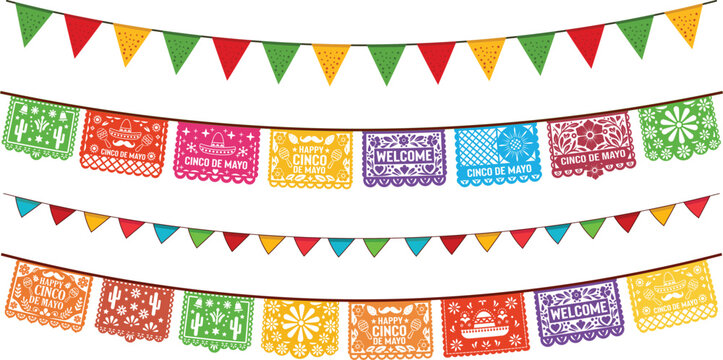 Cinco de Mayo Papel Picado Garland Banner Vector Set