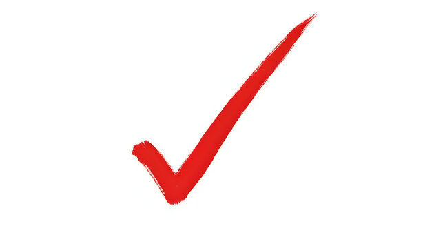 Hand-drawn red checkmark vector illustration. Verified tick mark sign. Positive symbol for approval, correct answer, and success. Modern flat graphic design for business.