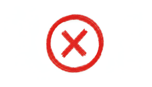 A simple red cross mark inside a red circle, representing a negation or rejection symbol