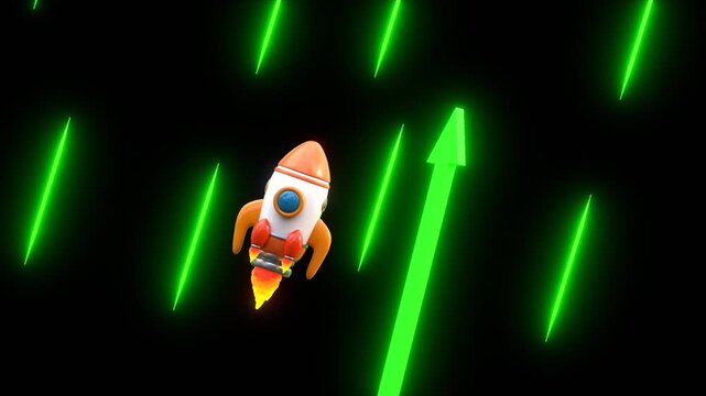 3D Upward Direction Growth Arrow with Rocket | Alpha Channel