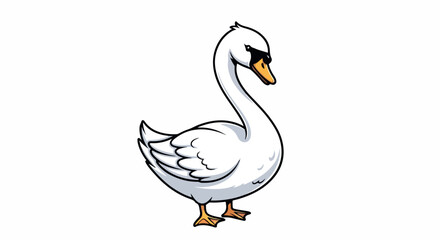 Obraz premium Playful cartoon swan standing on a clean white background with a friendly curved neck