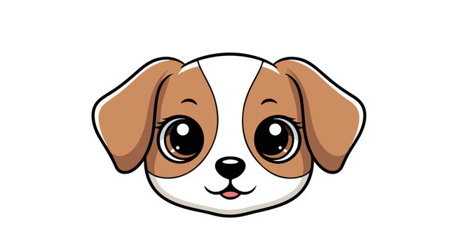 Cartoon illustration of a cute dog's face with big eyes and floppy ears on a white background.