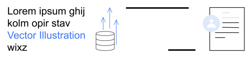Data transfer, cloud storage, document management, information flow, digital transformation, database communication. Arrows rising from a database towards a document icon. Data transfer and cloud © robu_s