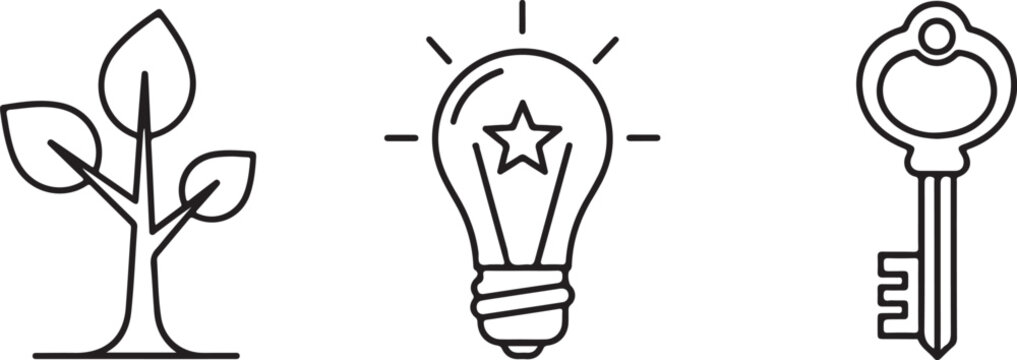Growth idea key concept with plant lightbulb and old skeleton key vector icon Isolated on white background