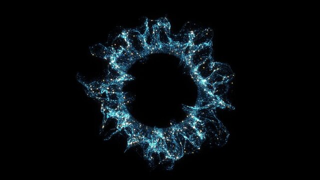 Glowing blue energy particles circular ring sparkling light dynamic Futuristic portal effect luminous particles. sci fi visuals, technology animations, digital backgrounds, cosmic cinematic effects.