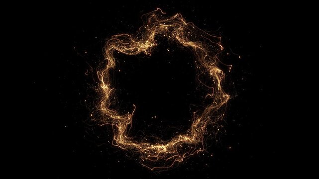 Golden Energy Particle Ring Light Circle Background, light motion sparkling trails halo effect. for technology intros, luxury branding, celebration cinematic transitions, futuristic visual effects 4K