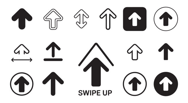 Swipe up arrow icons collection for social media stories and mobile application user interface navigation.