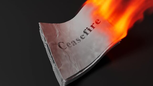 Ceasefire Agreement Document Being Consumed By Fire