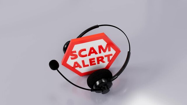 Scam Alert Sign Surrounded By Call Center Headset