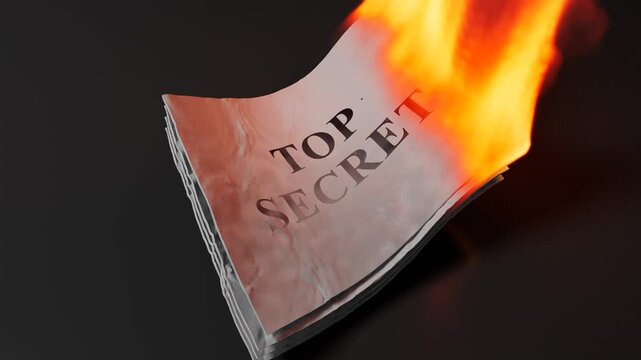 Burning Top Secret Document With Dramatic Orange Flames