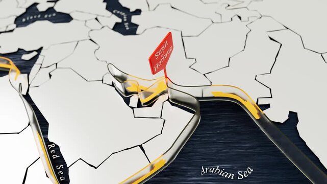 Wooden Toy Ships Queued Near Strait Of Hormuz Sign