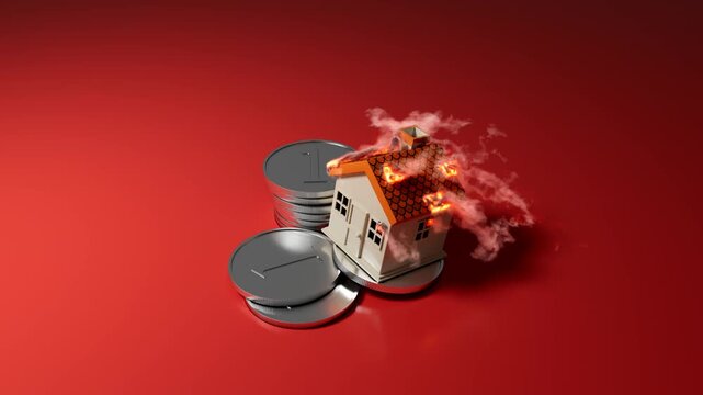 Toy House Burning With Fire Insurance Text