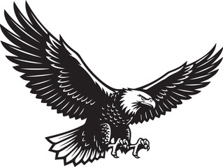 Fototapeta premium Soaring Eagle with Talons Extended and Detailed Feather Textures, Vintage Engraving Style Black and White Vector Illustration 