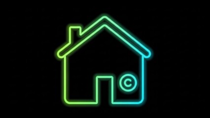 Fototapeta premium Vibrant neon house icon representing digital intellectual property protection and content ownership